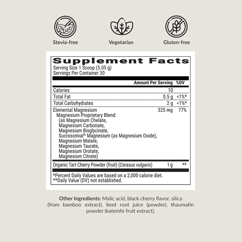BIOptimizers Magnesium Breakthrough powder Tart Cherry Supplement Facts